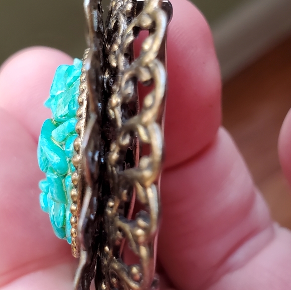Vintage brooch Faux turquoise with brass / iron - Picture 3 of 6